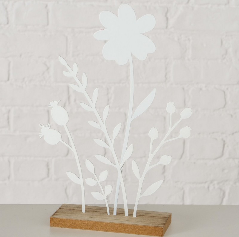 Fiori di rosa canina decorativa in metallo con base in legno in 2 varianti assortite, perfetta come decoro autunnale